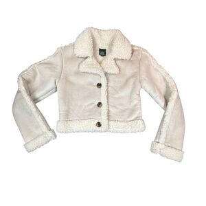 Wild Fable Jacket Womens XXS Off White Neutral Faux Shearling and Suede Crop NWT
